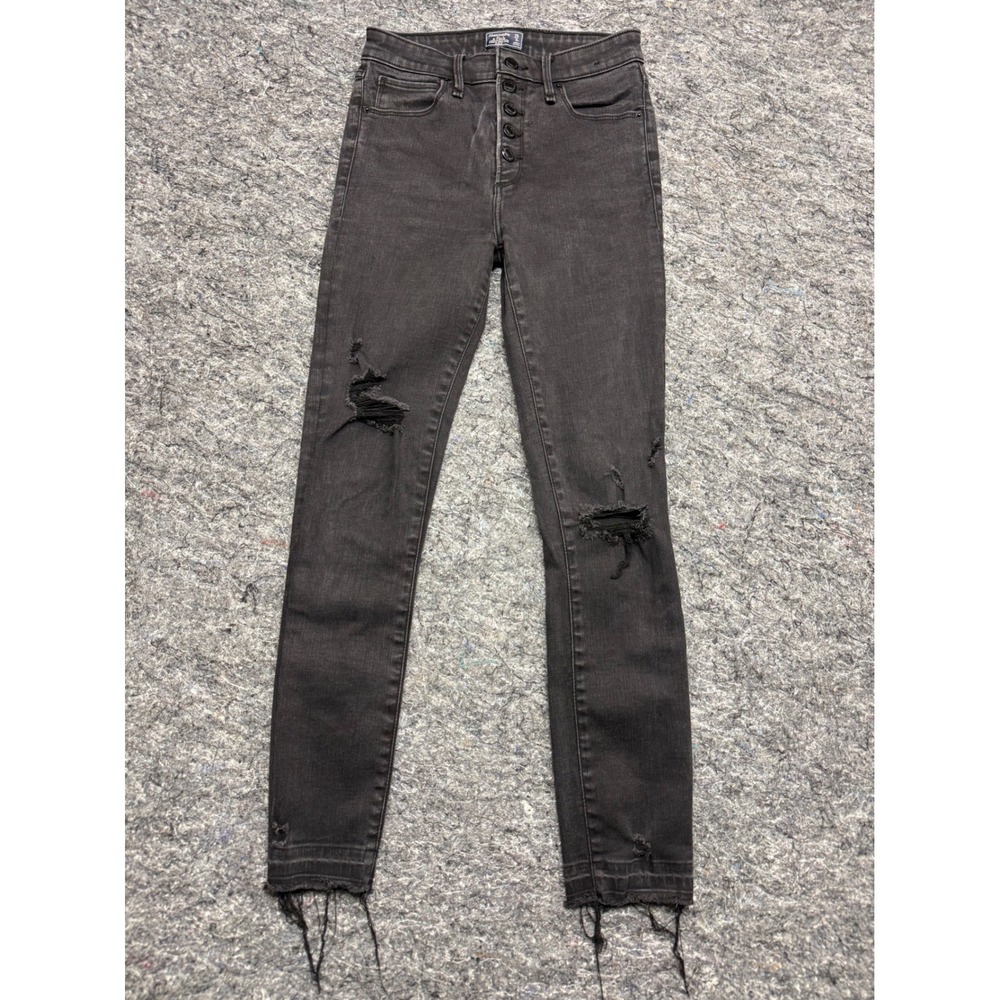 Abercrombie & Fitch Simone High Rise Ankle Jeans Black Distressed Button Fly 25
